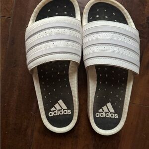 Adidas Cream and White Slide Sandals
